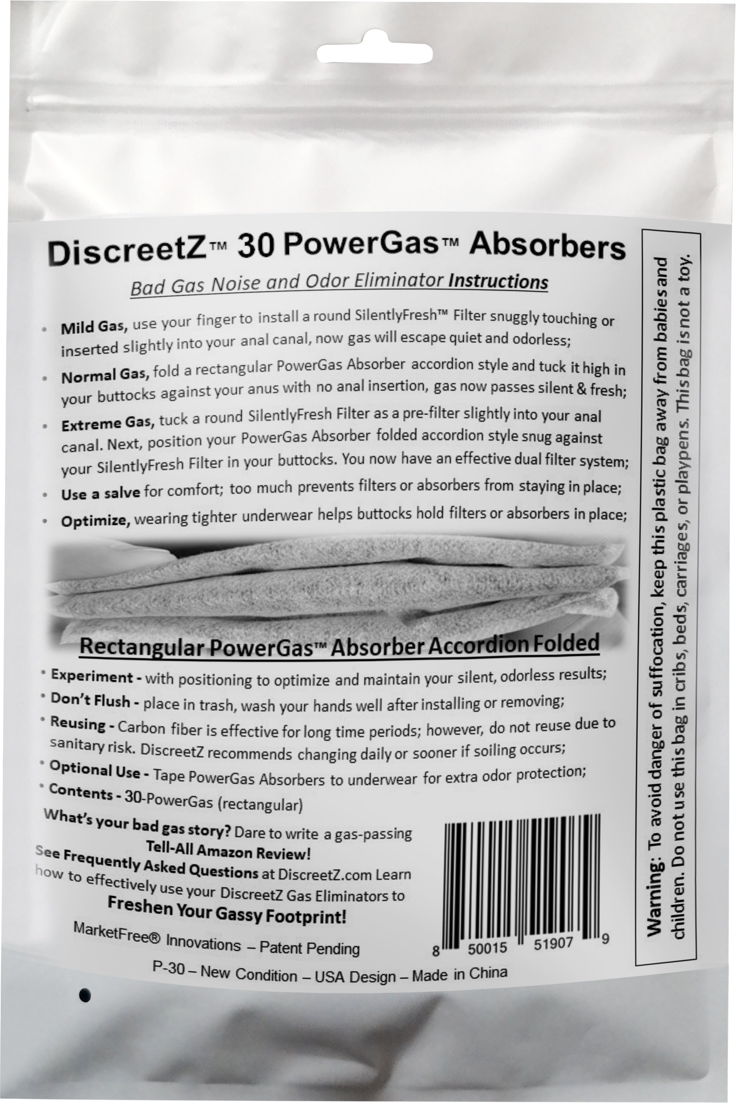 Flatulence Eliminators can End Odor & Noise up to 100%! Stop Loud Smelly Flatulence Embarrassment P-30 PowerGas Absorbers for Bad Gas Days. (Bulk Pack)