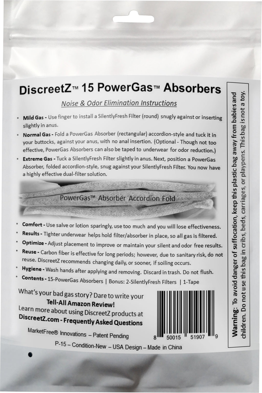 Extra Strength flatulence odor & noise eliminators. End loud, smelly flatulence embarrassment! Stop odor & fart sound up to 100% P-15 PowerGas Absorbers for Bad Gas Days. (Value Pack)