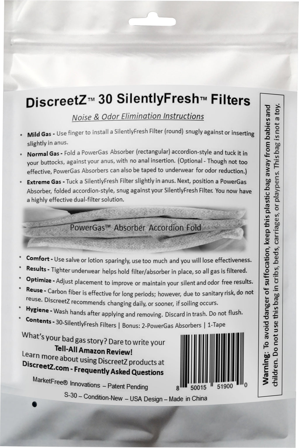 Effective fart eliminators stop odors & farting noises up to 100%. End loud, smelly flatulence embarrassment! S-30 SilentlyFresh Filters for Mild Gas Days. (Value Pack)