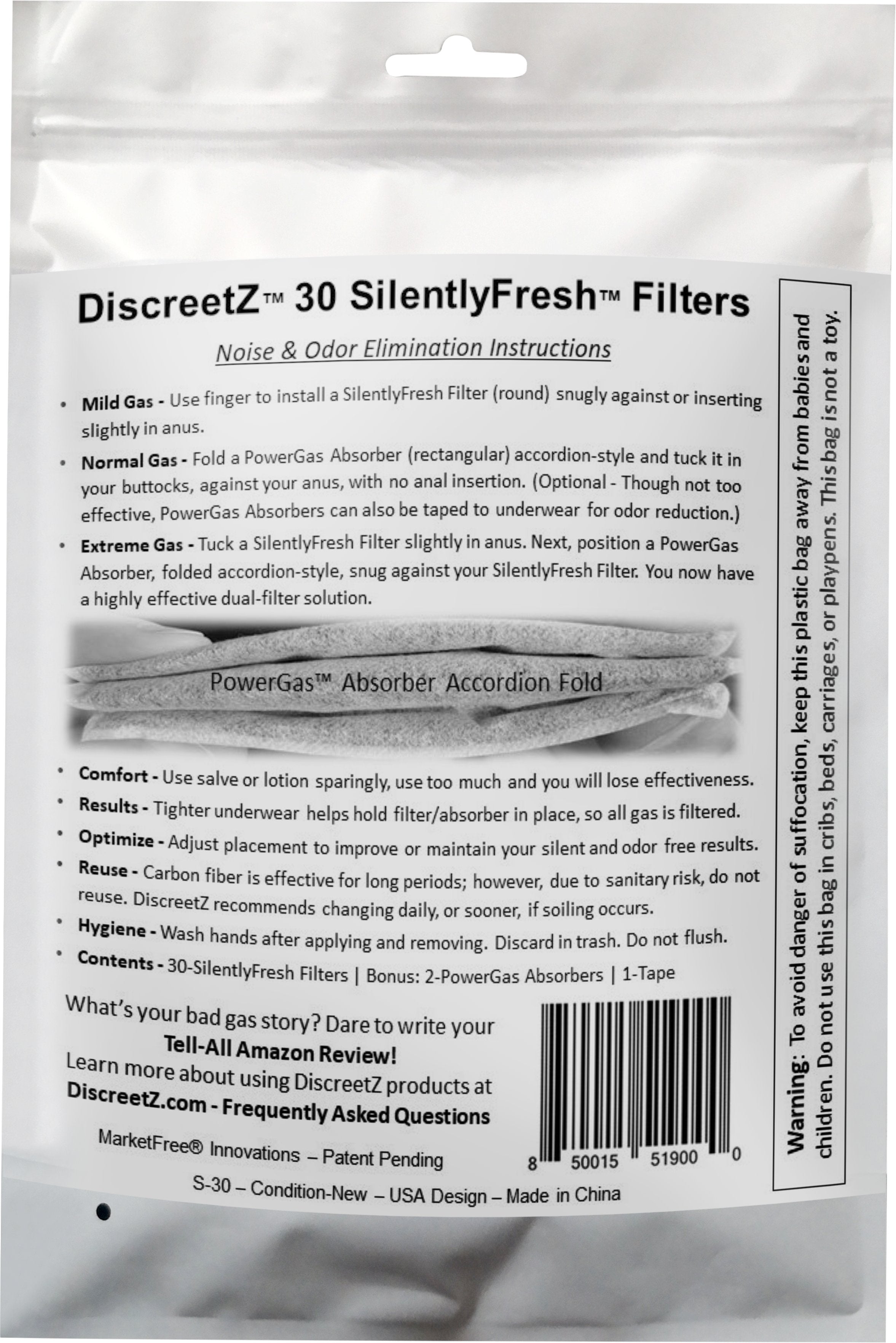 Effective fart eliminators stop odors & farting noises up to 100%. End loud, smelly flatulence embarrassment! S-30 SilentlyFresh Filters for Mild Gas Days. (Value Pack)